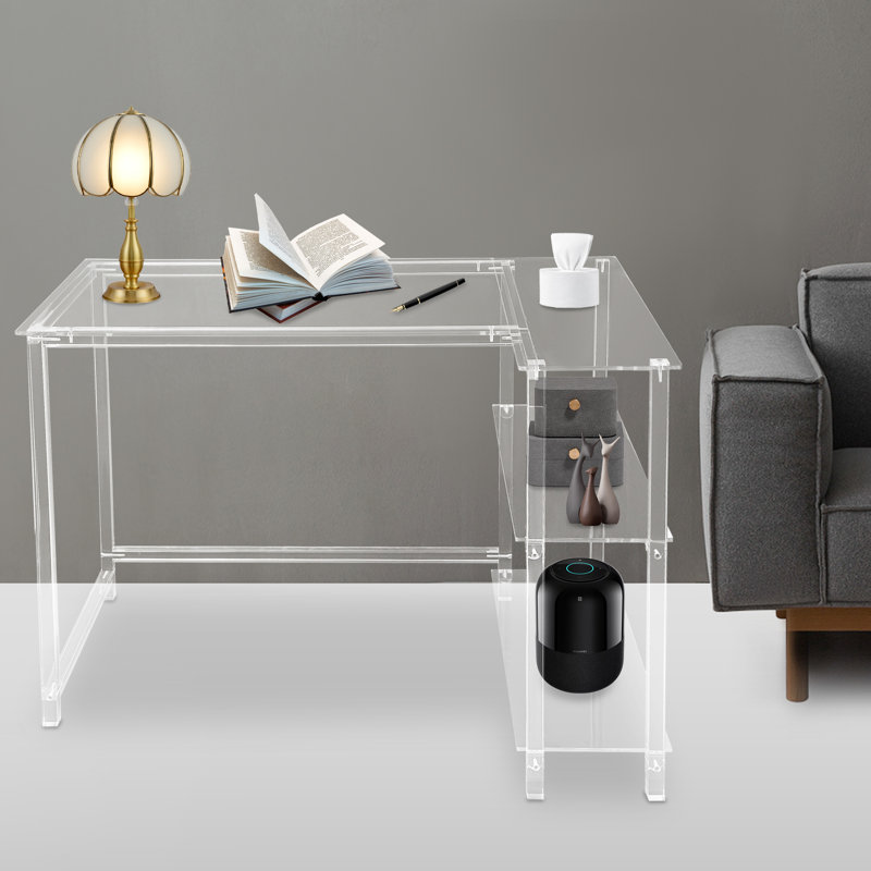 Ivy Bronx Modern Minimalist Clear Acrylic L Shaped Office Study Desk Wayfair